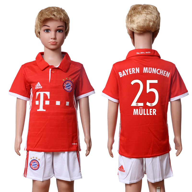 2016-17 Bayern Munich 25 MULLER Home Youth Soccer Jersey